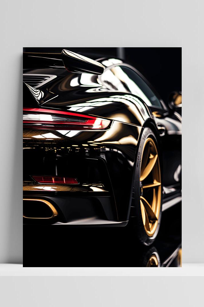 Sportauto Zwart Goud op 3mm aluminium dibond