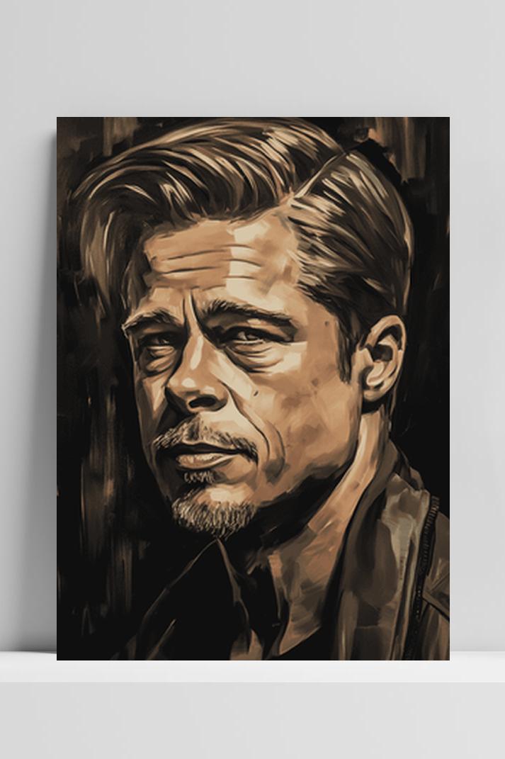 Brad Pitt Poster op 3mm aluminium dibond