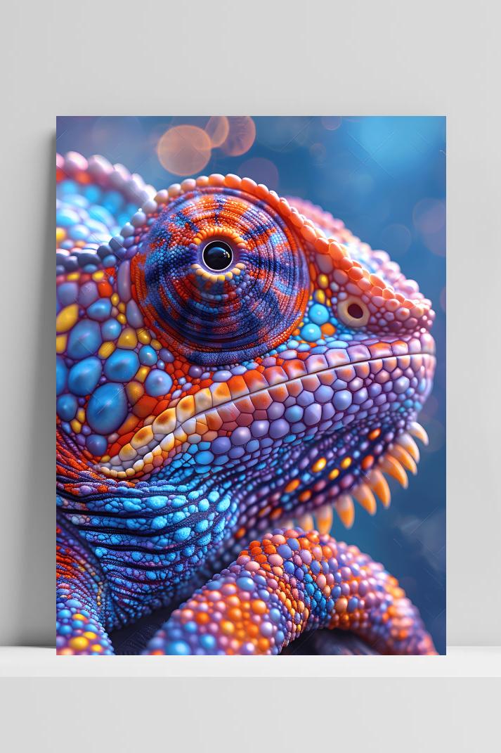 Kleurrijke Kameleon op 3mm aluminium dibond