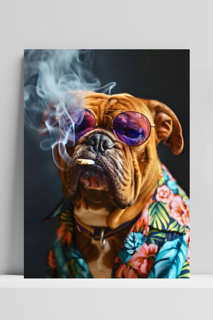 Rokende Bulldog op 3mm aluminium dibond