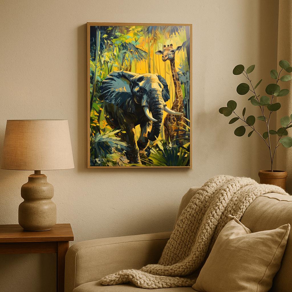 Jungle Safari Elephant Giraffe poster sfeerbeeld 2