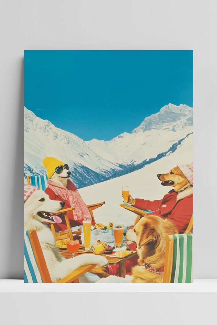 Dogs Mountain Snow op 3mm aluminium dibond