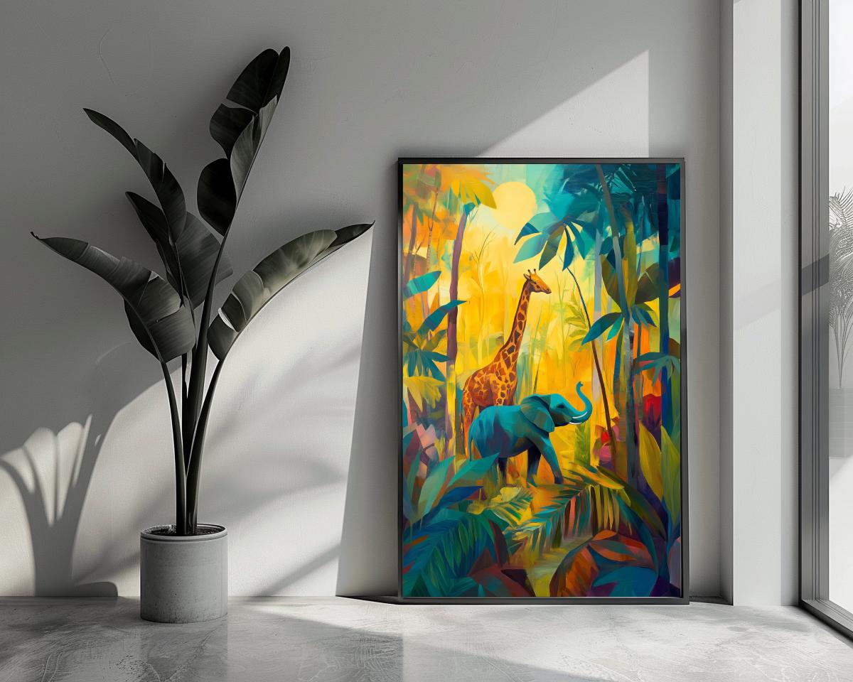 Elephant Giraffe Jungle Safari poster van 25 Artstreet