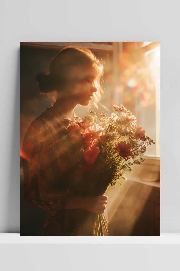 Vrouw Boeket Zon op 3mm aluminium dibond