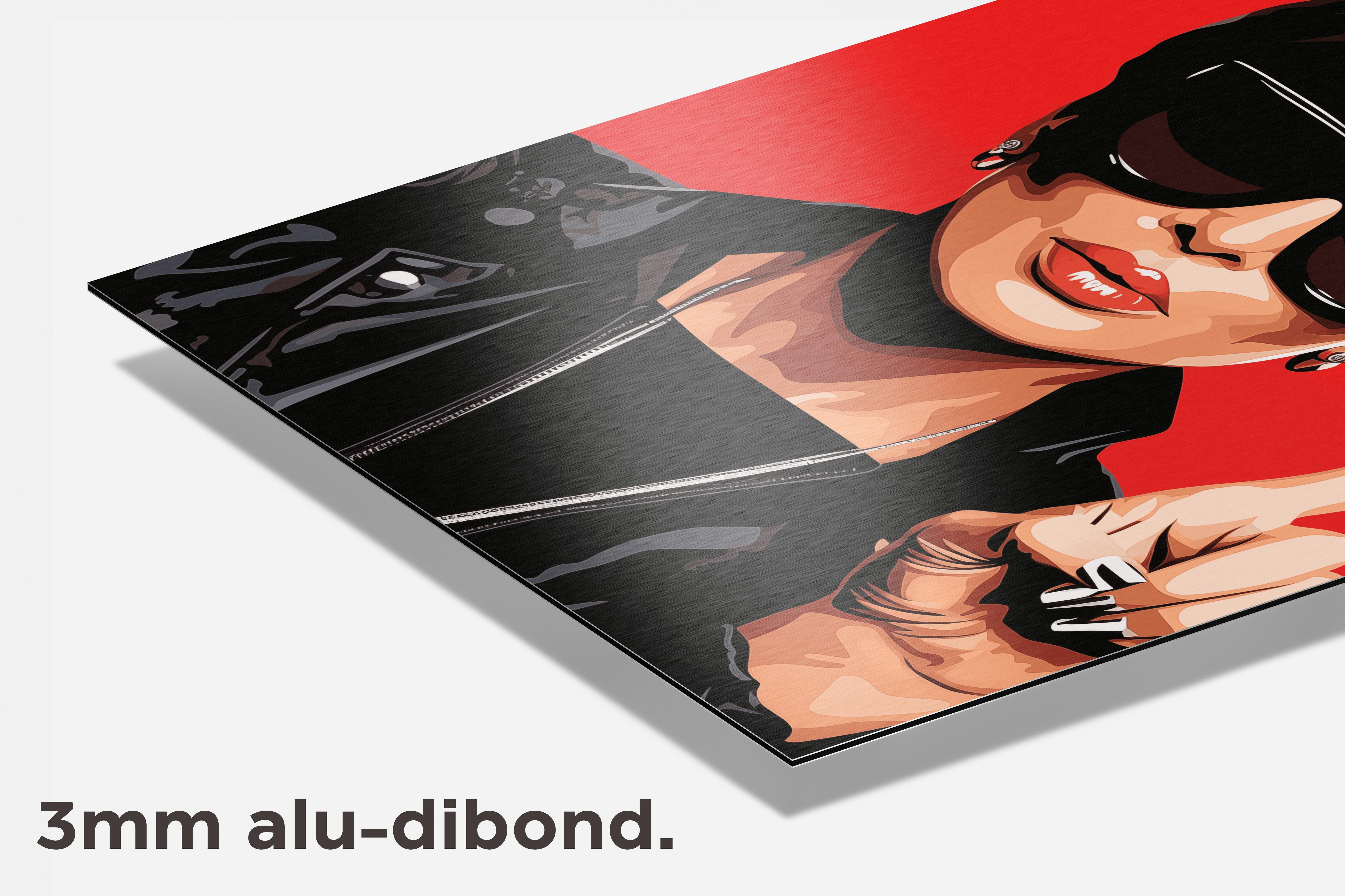 Kris Jenner Rood Bril dibond detail