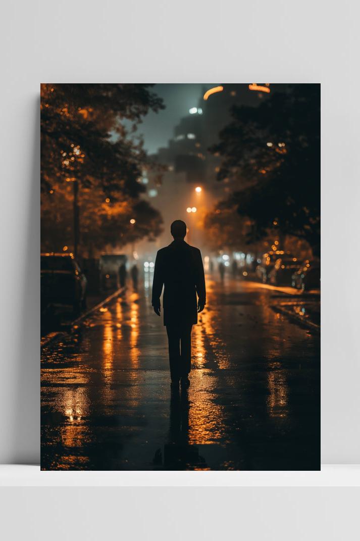 Man in Stad op 3mm aluminium dibond