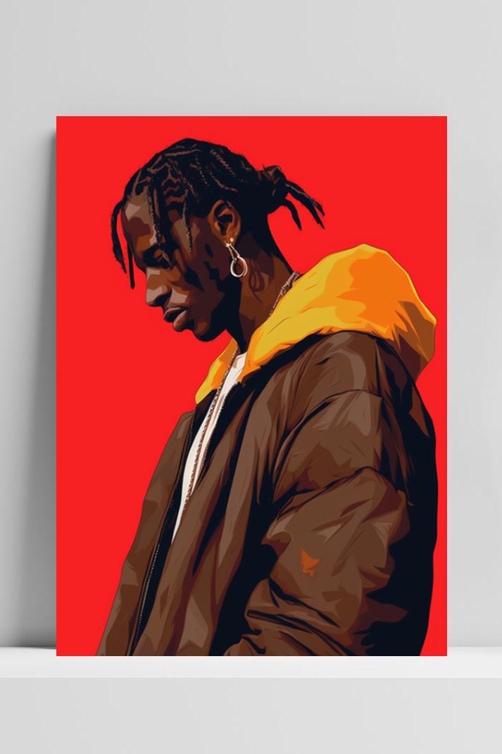 Travis Scott Rood op 3mm aluminium dibond