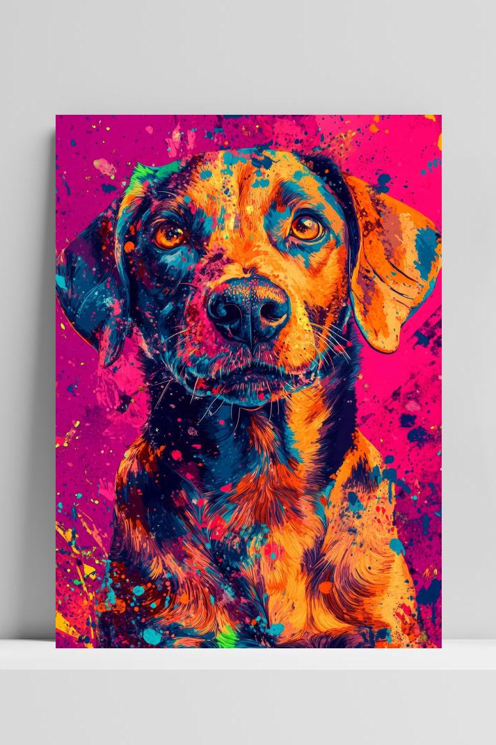 Hond Kleurensplash op 3mm aluminium dibond