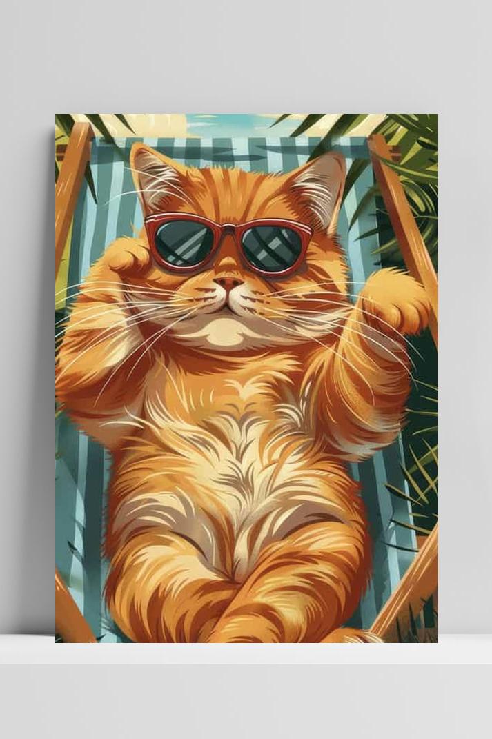 Kat Tropische Cartoon op 3mm aluminium dibond