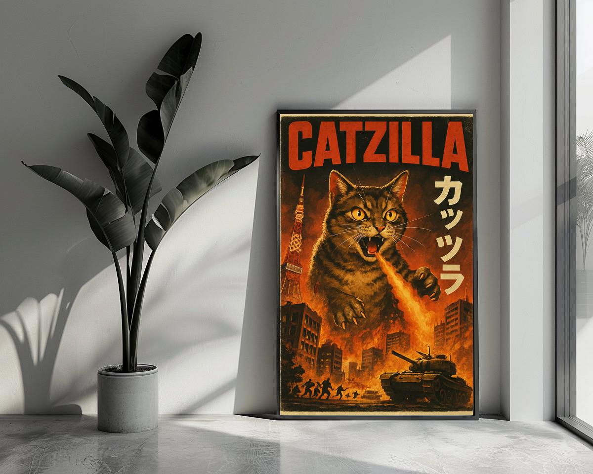 Catzilla Text War poster van 25 Artstreet