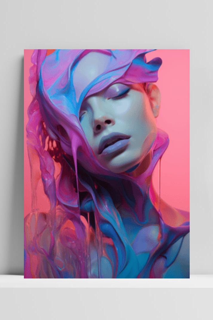 Vrouw in Verf Roze op 3mm aluminium dibond