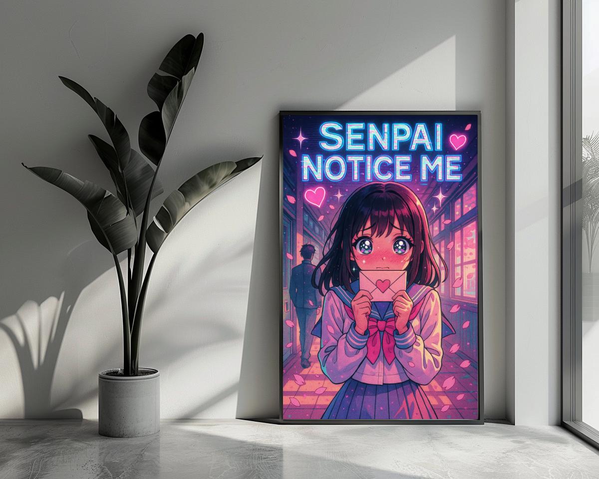 Senpai Notice Me Text Quote Girl anime poster van 25 Artstreet