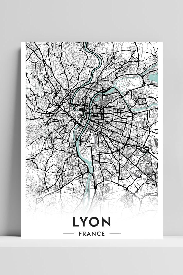 Lyon Kaart Frankrijk op 3mm aluminium dibond