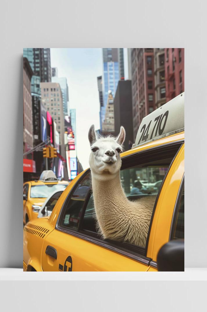 Lama In Transit op 3mm aluminium dibond