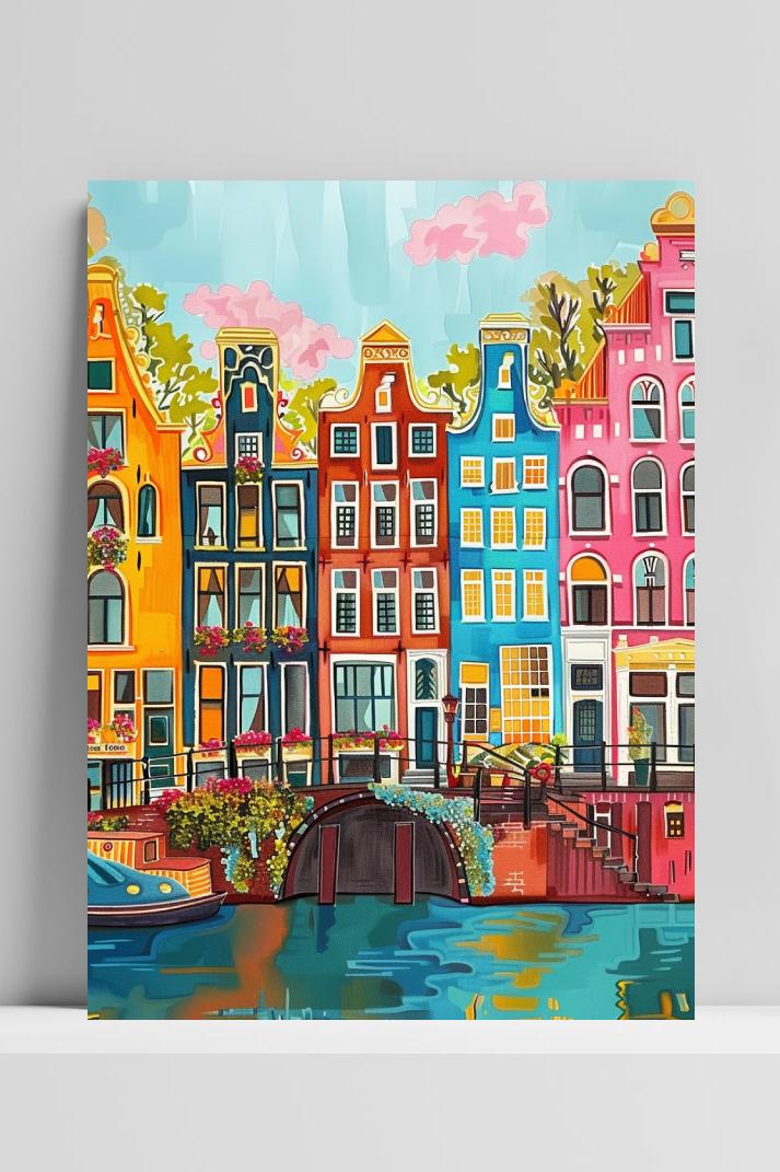 Kleurrijk Amsterdam op 3mm aluminium dibond