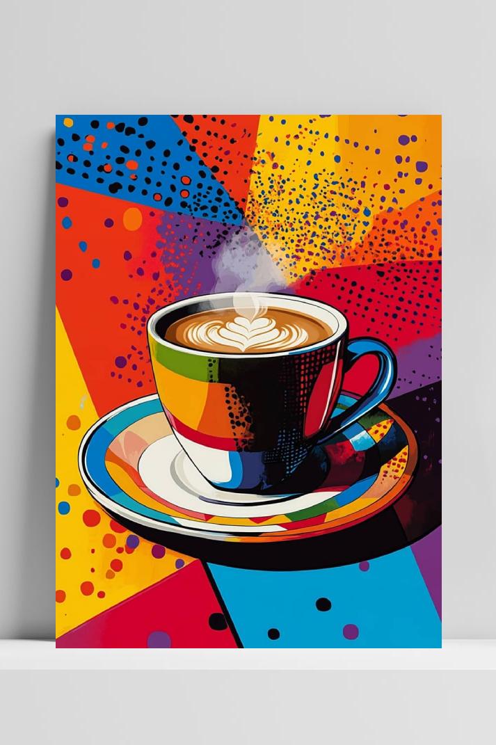 Koffie Pop Art op 3mm aluminium dibond