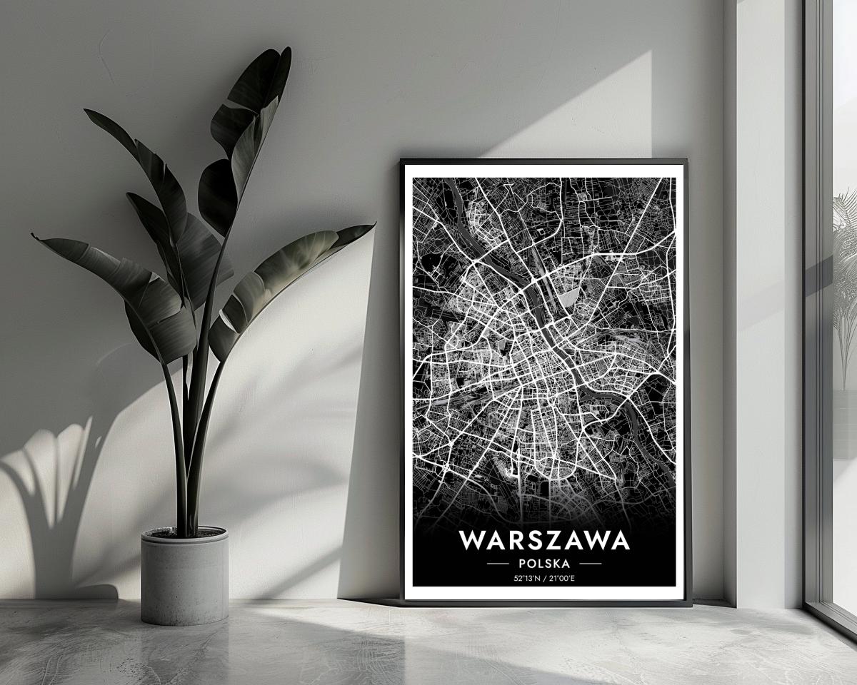 Warszawa Map Polska Black poster van 25 Artstreet