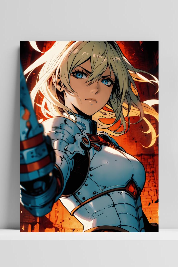 Animemeisje Krijger op 3mm aluminium dibond