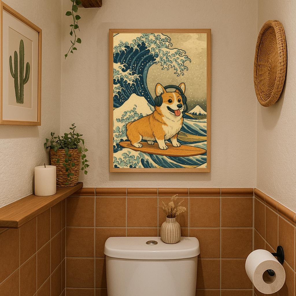 Corgi Surf Wave Hokusai Geïnspireerd poster sfeerbeeld 3