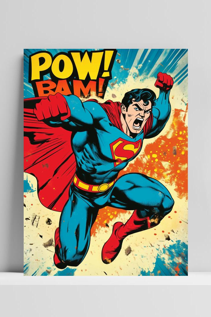 Pow Bam Superman op 3mm aluminium dibond