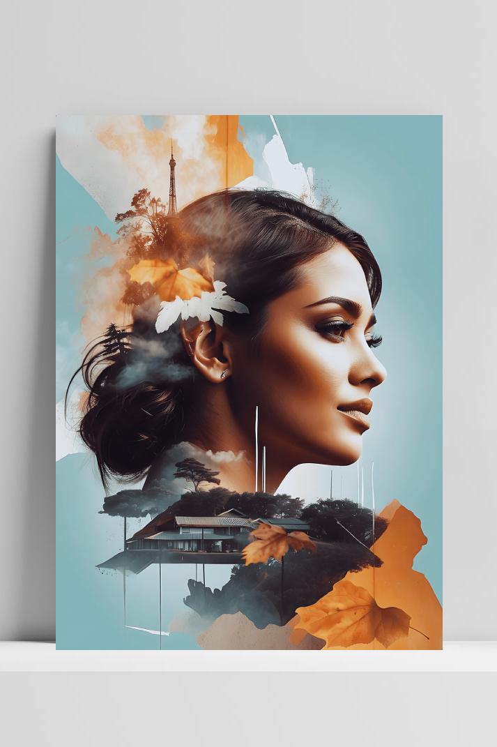 Vrouw Blauw Geel op 3mm aluminium dibond