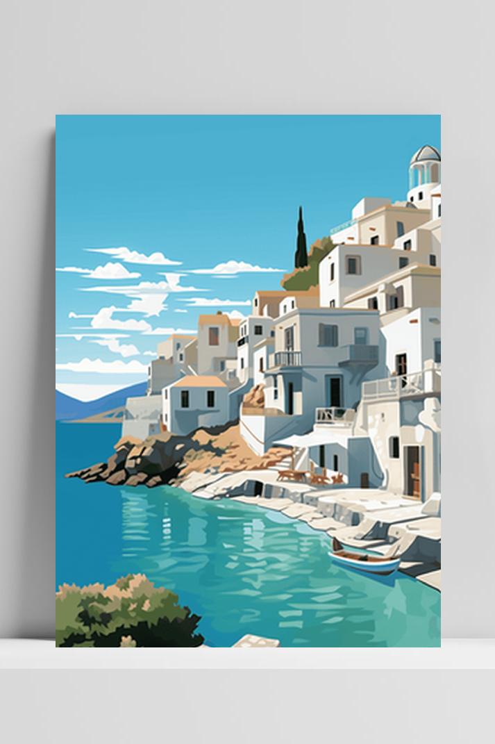 Santorini Kust op 3mm aluminium dibond