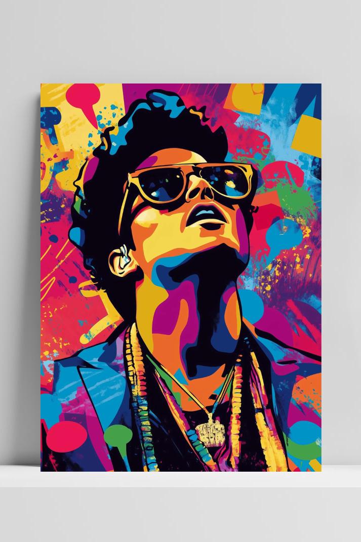 Bruno Mars Pop Art op 3mm aluminium dibond