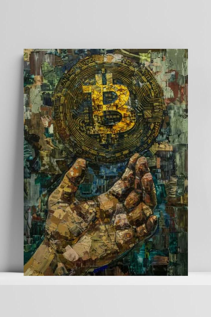 Bitcoin Hand Aquarel op 3mm aluminium dibond