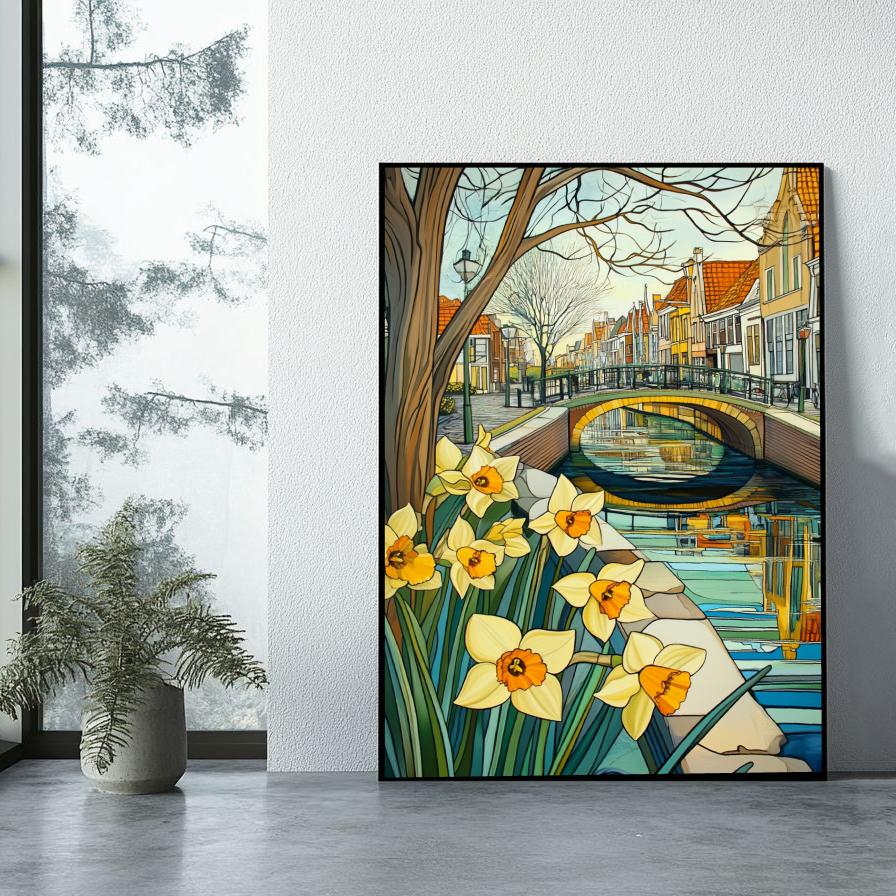 Dutch Canal Daffodils Amsterdam poster sfeerbeeld 1