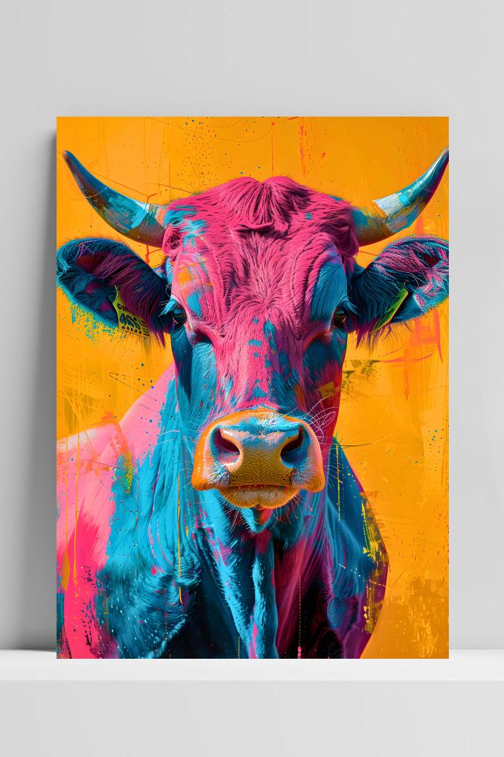 Koe Kleurrijk op 3mm aluminium dibond