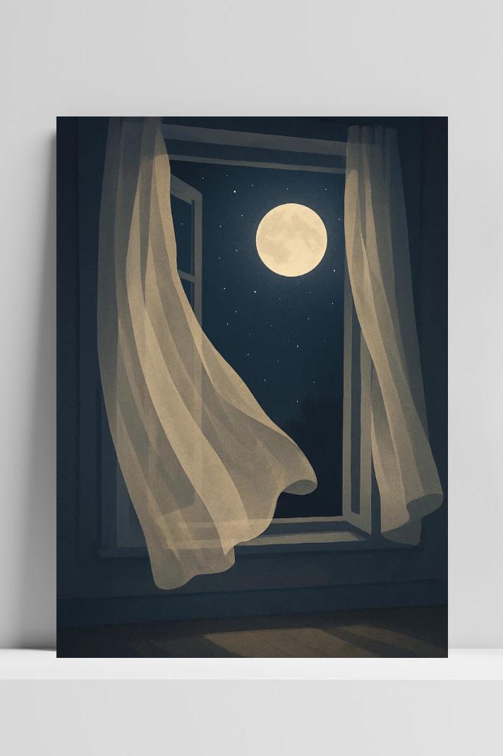 Window Night Full Moon dans un intérieur