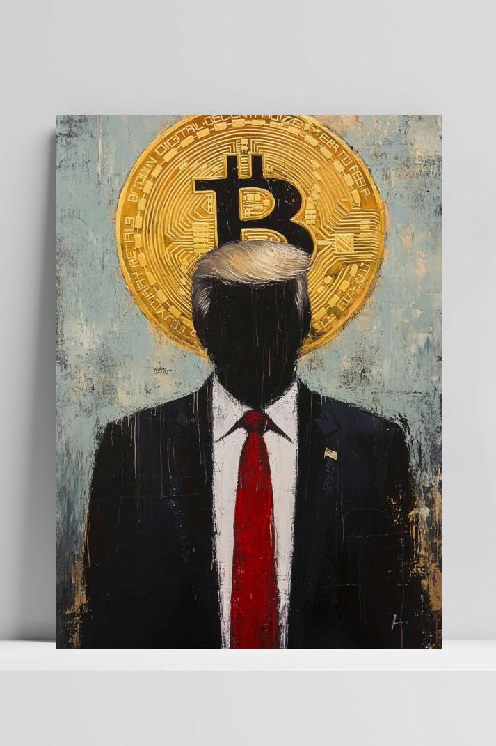 Crypto Donald Trump op 3mm aluminium dibond