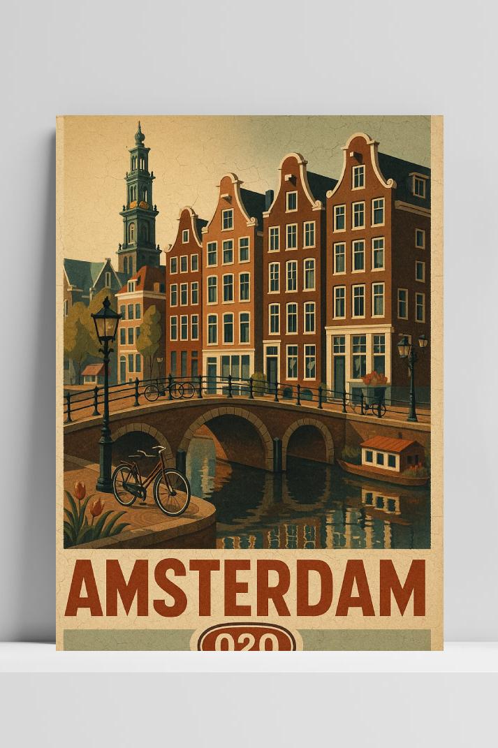 Amsterdam Netherlands Vintage Text op 3mm aluminium dibond