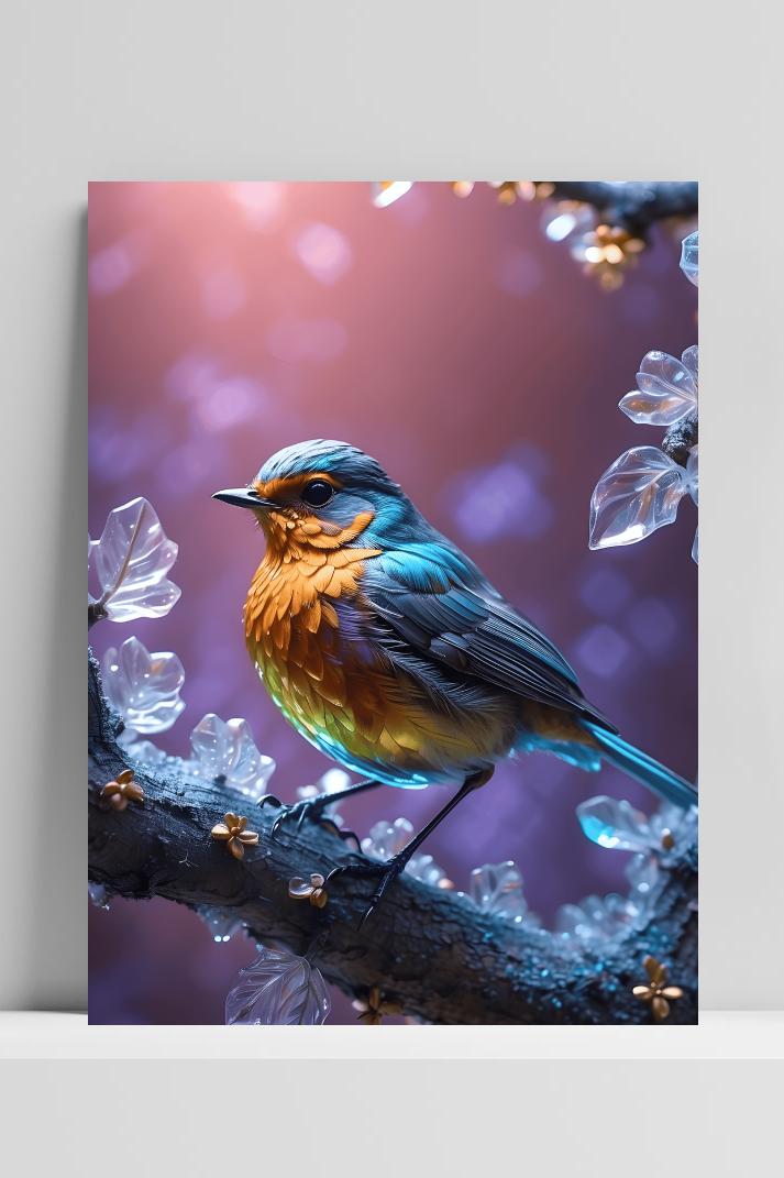Vogeltje op Tak op 3mm aluminium dibond