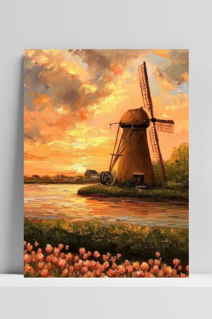 Windmolen Aquarel op 3mm aluminium dibond