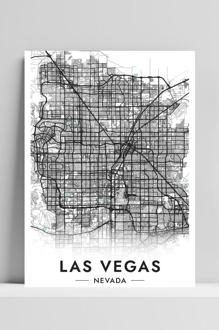 Las Vegas Kaart Nevada op 3mm aluminium dibond