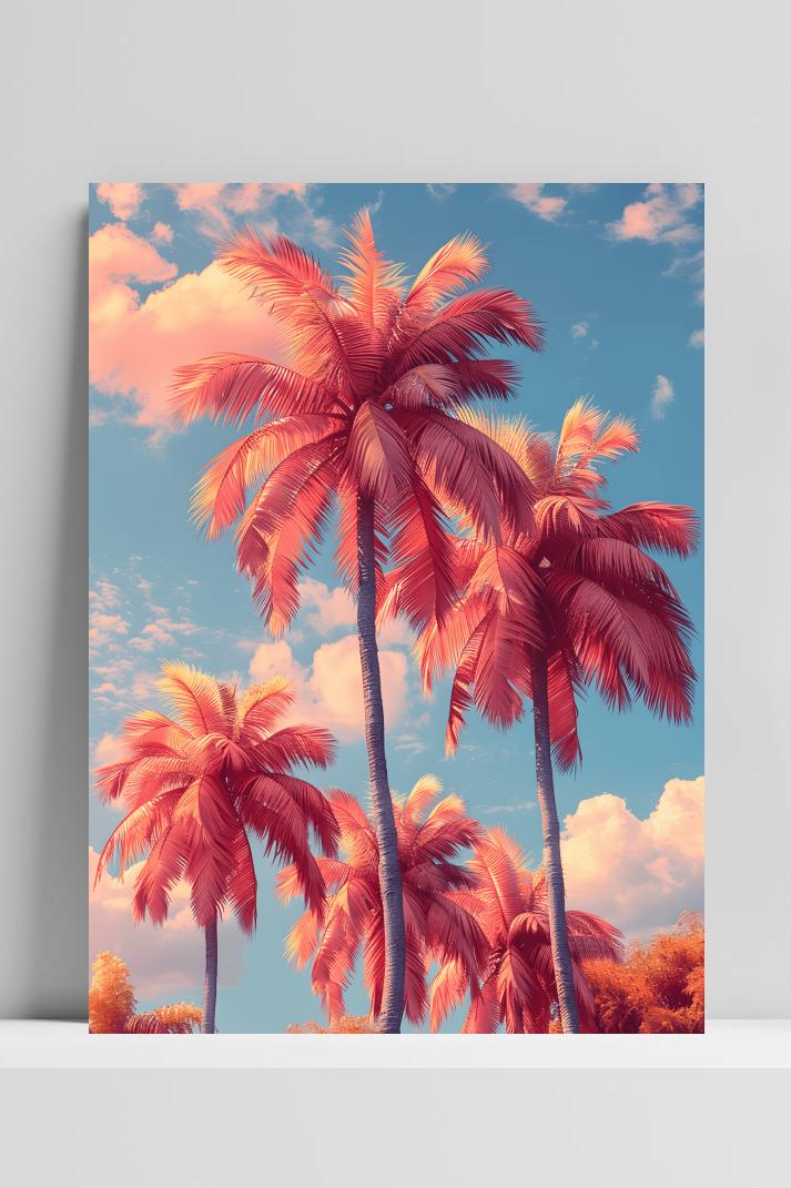 Roze Palmbomen op 3mm aluminium dibond