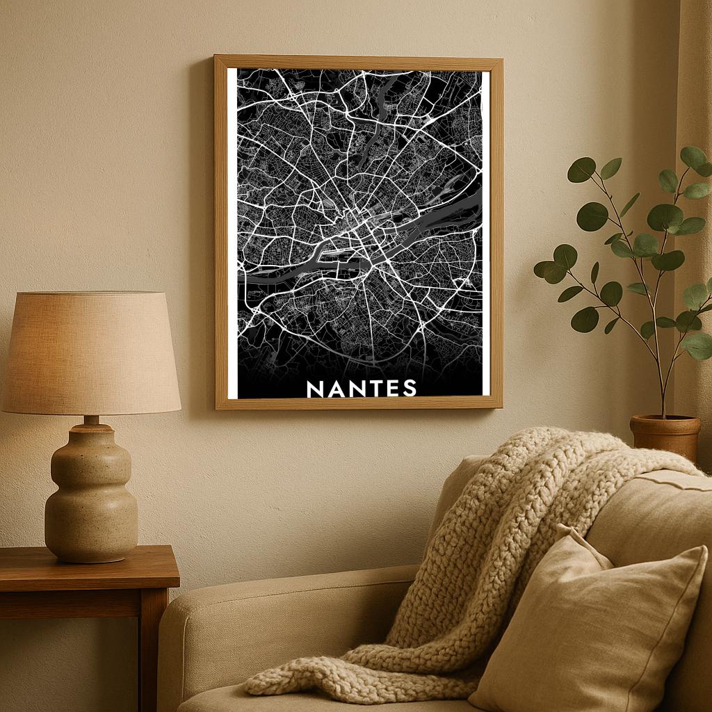 Nantes Map France Black poster sfeerbeeld 2