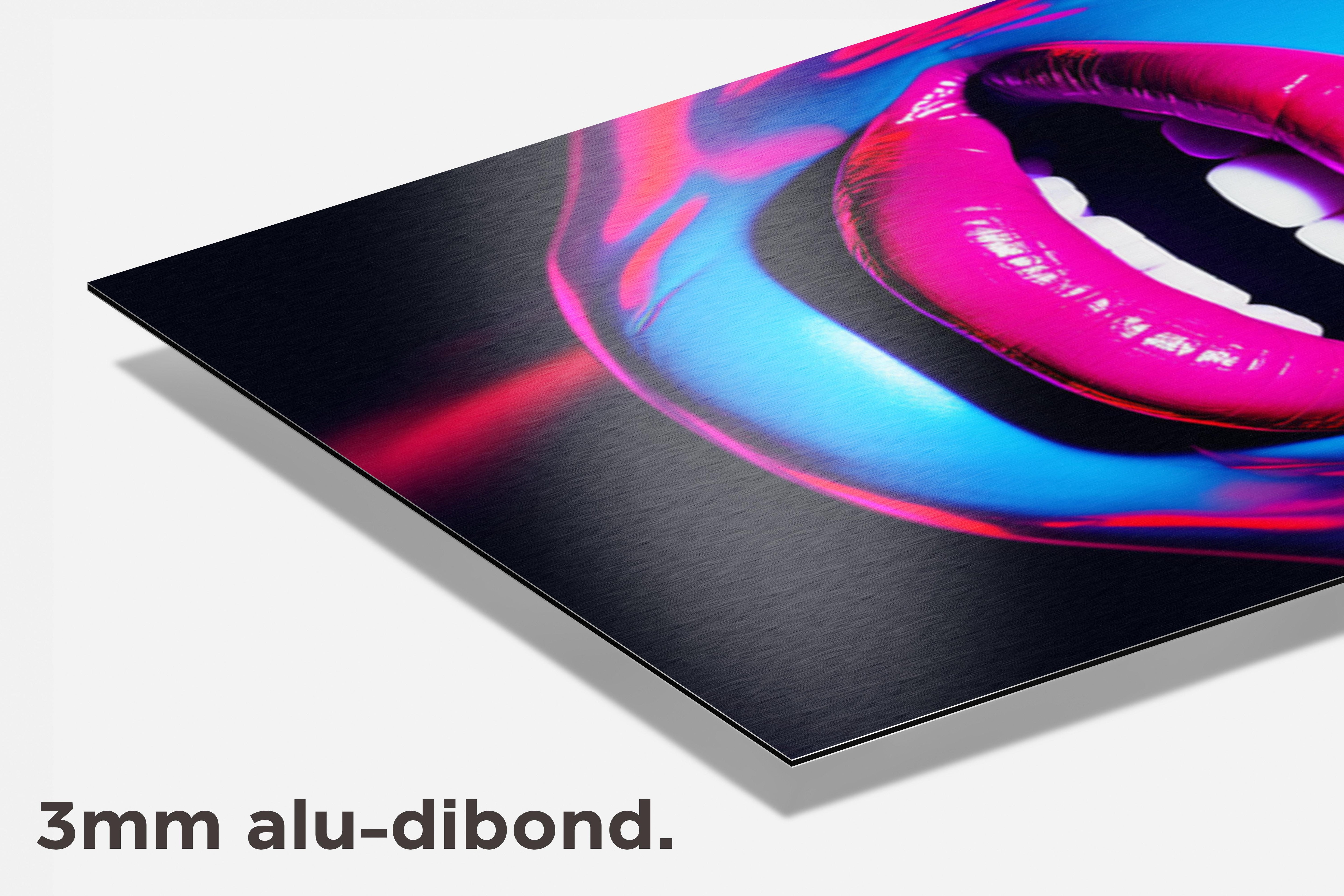 Lippen Blauw Neon dibond detail