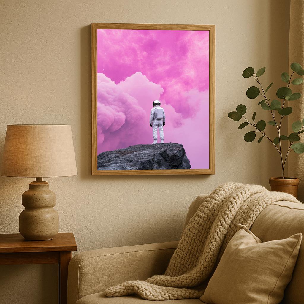 Astronaut Pink Clouds poster sfeerbeeld 1