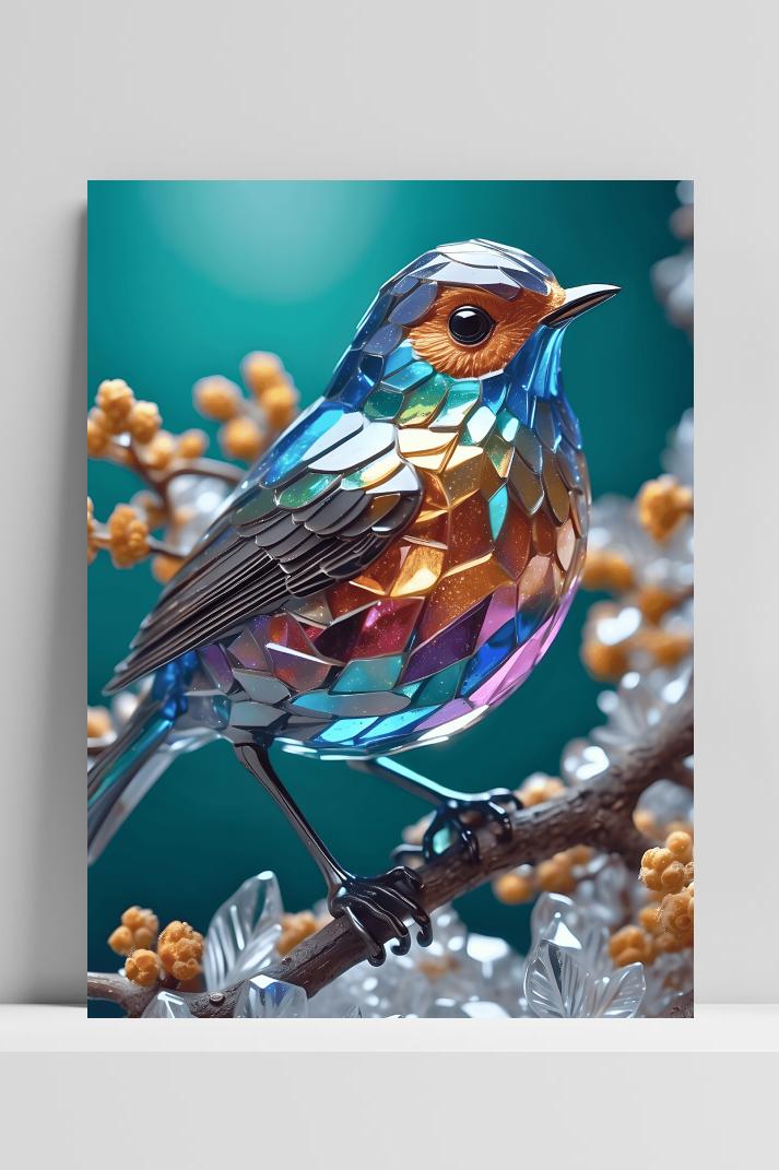 Vogel Mozaik op 3mm aluminium dibond