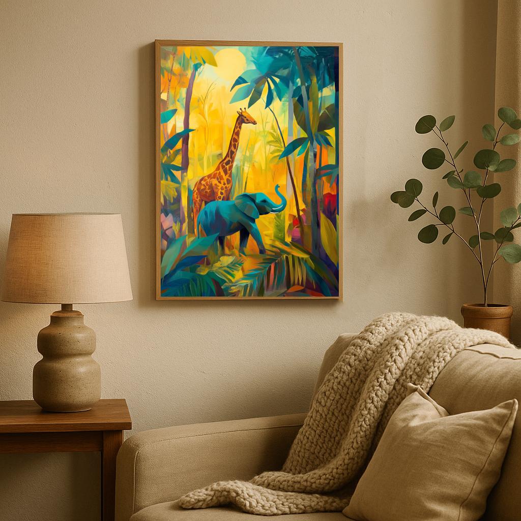Elephant Giraffe Jungle Safari poster sfeerbeeld 2
