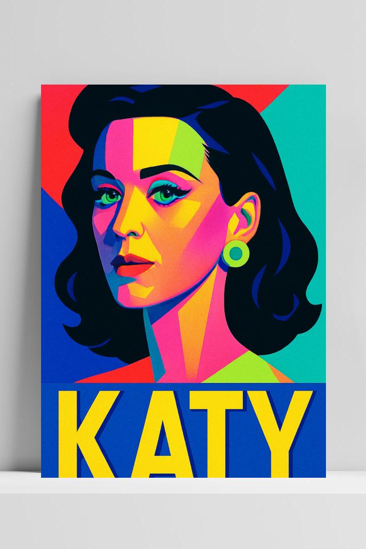 Katy Perry Pop Art op 3mm aluminium dibond
