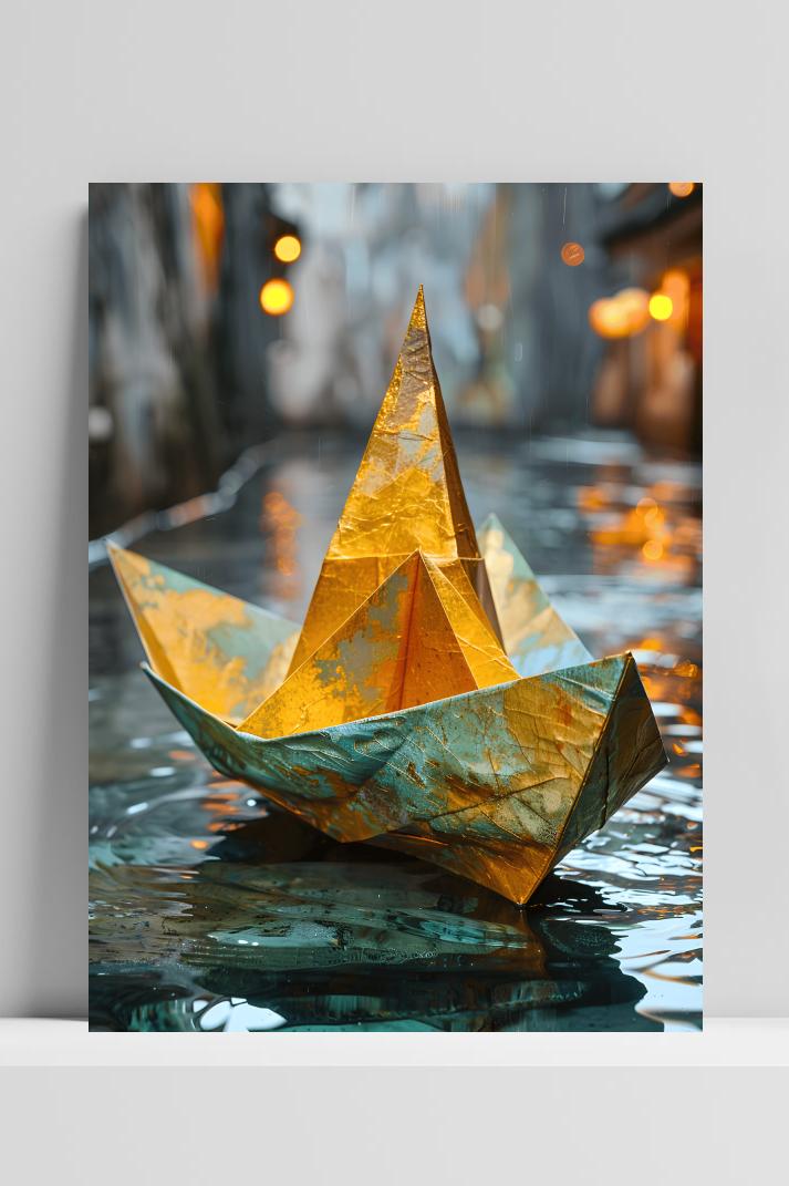 Boot Origami op 3mm aluminium dibond