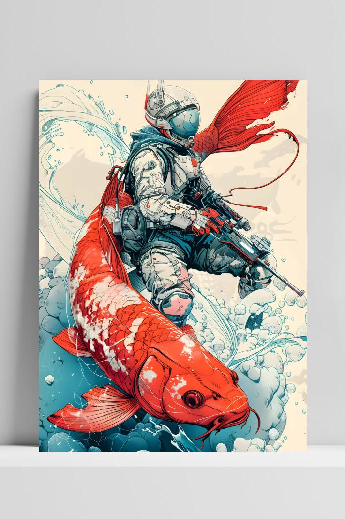 Koi en Soldaat op 3mm aluminium dibond