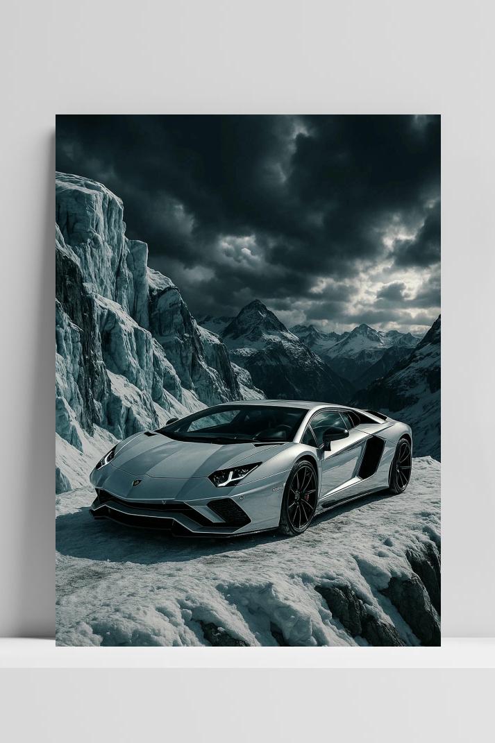 Sports Car Snow Landscape op 3mm aluminium dibond