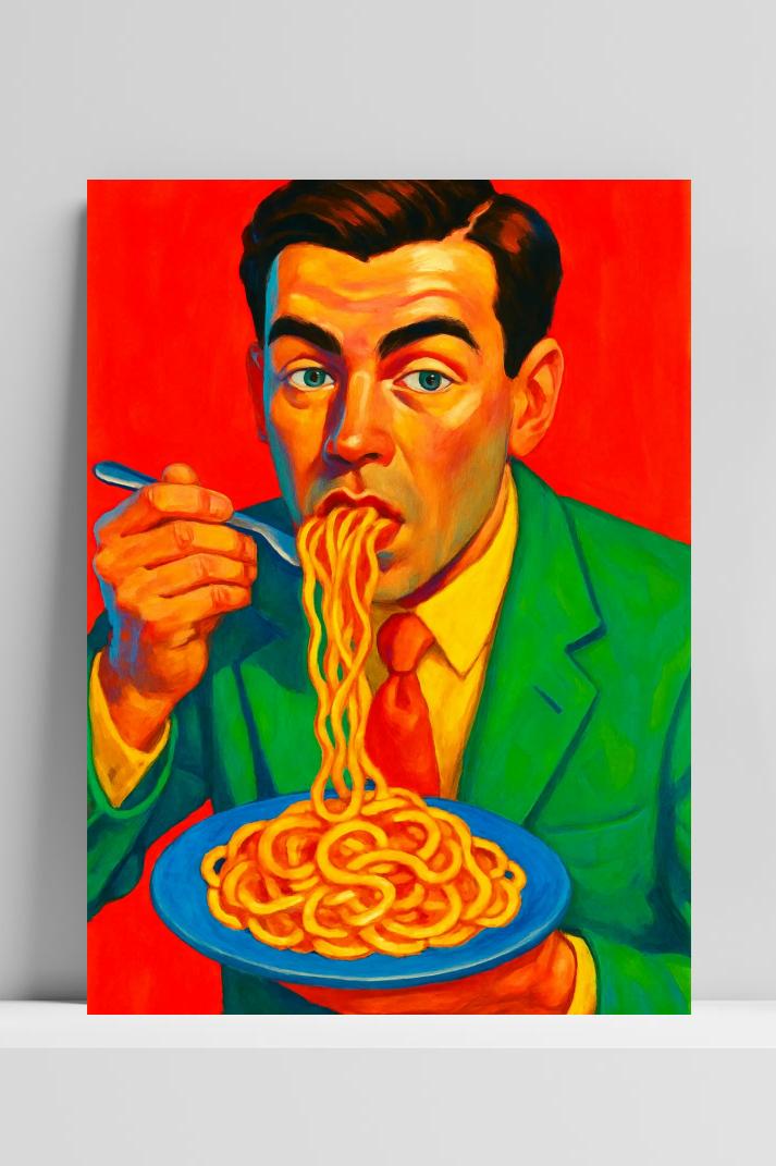Man Noodles op 3mm aluminium dibond