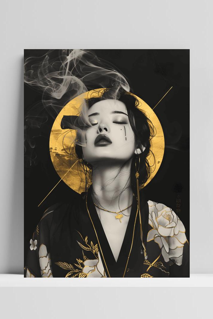 Oosterse Geisha op 3mm aluminium dibond