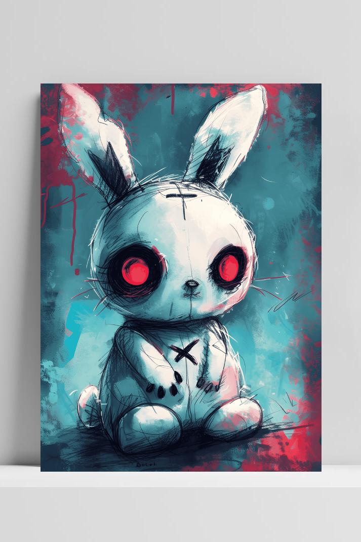 Horror Konijn op 3mm aluminium dibond