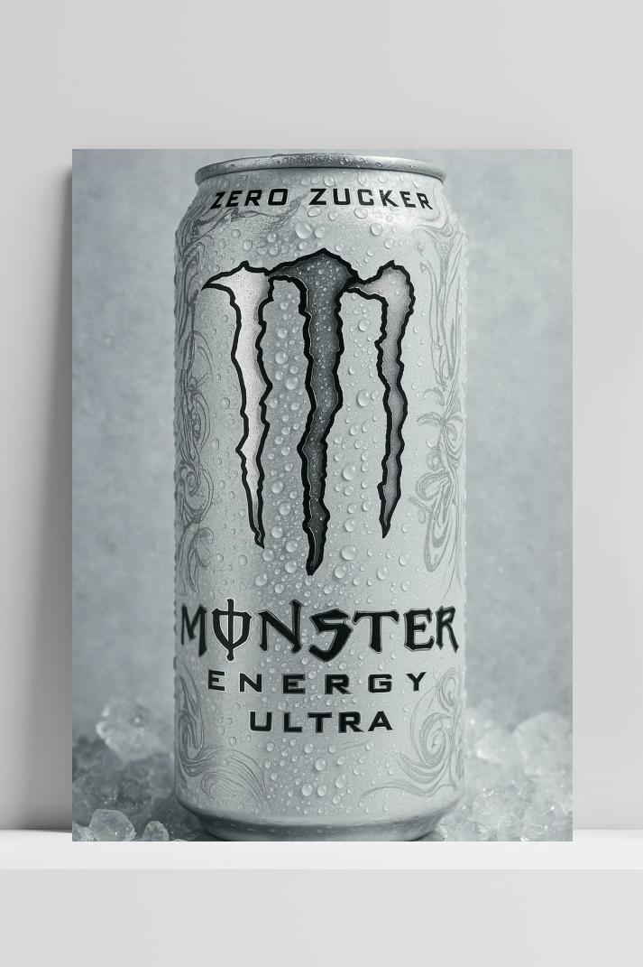 Monster Energy Drink B&W op 3mm aluminium dibond